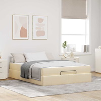 vidaXL Sängram med madrass Kräm 140 x 190 cm tyg