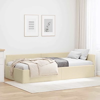 vidaXL Hörn Sängram Kräm 90 x 190 cm Tyger och konstruerat trä
