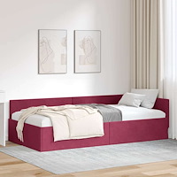 vidaXL Hörn Sängram Vinröd 90 x 190 cm Sammet och konstruerat trä