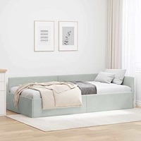 vidaXL Hörn Sängram Ljusgrå 90 x 200 cm Sammet och konstruerat trä
