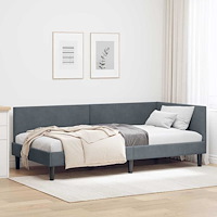 vidaXL Hörn Sängram Mörkgrå 90 x 190 cm Sammet och konstruerat trä