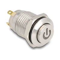 DeLOCK Delock - tryckknapp - för 12 mm installation, 4 x lödanslutning, röd kraftsymbol LED