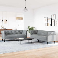 vidaXL Soffset 2 pcs Ljusgrå tyg