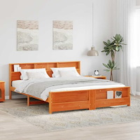 vidaXL Sängram med huvudgavel Vaxbrun 200 x 200 cm Massiv furu
