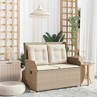 vidaXL Trädgårdsbänk med kudde Beige Poly rattan
