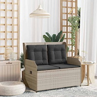 vidaXL Trädgårdsbänk med kudde Ljusgrå Poly rattan