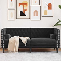 vidaXL Chesterfieldsoffa Argyle Svart 174 x 74.5 x 70.5 cm Sammet