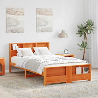 vidaXL Sängram med huvudgavel Vaxbrun 120 x 190 cm Massiv furu