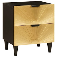 vidaXL Sängbord Svart och Guld 40 x 33.5 x 46 cm massivt mangoträ