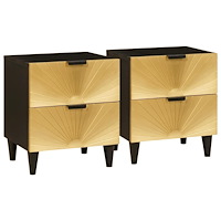 vidaXL Sängbord med låda 2 pcs Svart och Guld 40 x 33.5 x 46 cm