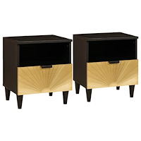 vidaXL Sängbord 2 pcs Svart och Guld 40 x 33 x 46 cm massivt mangoträ