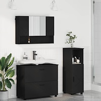 vidaXL Badrumsmöbelset med låda med hylla 3 pcs Svart Konstruerat trä