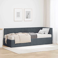 vidaXL Hörn Sängram med madrass Mörkgrå 80 x 200 cm Sammet