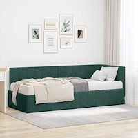 vidaXL Hörn Sängram med madrass Mörkgrön 80 x 200 cm Sammet