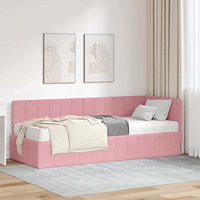 vidaXL Hörn Sängram med madrass med huvudgavel Rosa 80 x 200 cm Sammet