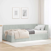 vidaXL Hörn Sängram med madrass Ljusgrå 90 x 200 cm Sammet