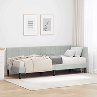vidaXL Hörn Sängram med madrass Ljusgrå 80 x 200 cm Sammet