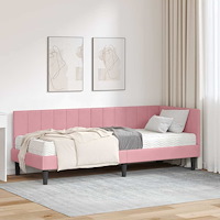 vidaXL Hörn Sängram med madrass med huvudgavel Rosa 80 x 200 cm Sammet