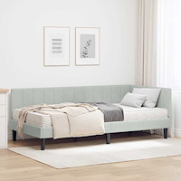 vidaXL Hörn Sängram med madrass Ljusgrå 90 x 190 cm Sammet