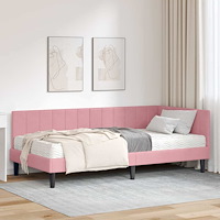 vidaXL Hörn Sängram med madrass med huvudgavel Rosa 90 x 190 cm Sammet