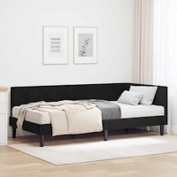 vidaXL Hörn Sängram med madrass Svart 90 x 190 cm Sammet