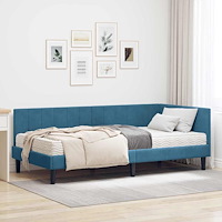 vidaXL Hörn Sängram med madrass med huvudgavel Blå 90 x 200 cm Sammet