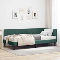vidaXL Hörn Sängram med madrass Mörkgrön 90 x 200 cm Sammet
