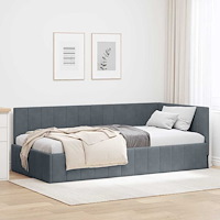 vidaXL Hörn Sängram med huvudgavel Mörkgrå 90 x 190 cm Sammet