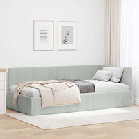 vidaXL Hörn Sängram med huvudgavel Ljusgrå 90 x 200 cm Sammet