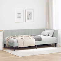 vidaXL Hörn Sängram med huvudgavel Ljusgrå 90 x 190 cm Sammet