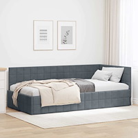 vidaXL Hörn Sängram med huvudgavel Mörkgrå 90 x 200 cm Sammet