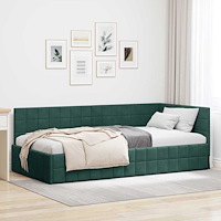 vidaXL Hörn Sängram med huvudgavel Mörkgrön 90 x 200 cm Sammet