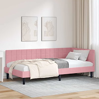 vidaXL Hörn Sängram med huvudgavel Rosa 90 x 190 cm Sammet