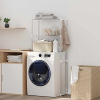 vidaXL Tvättmaskins hylla med hylla Vit 63 x 27 x 136 cm Aluminium