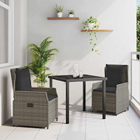 vidaXL Trädgårdsmöbelset 3 pcs Grå konstrotting
