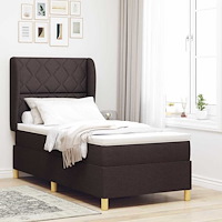 vidaXL Sänggavel Säng med Madrass Mörkgrå 90x190 cm Tyg Mörkbrun