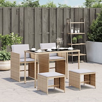 vidaXL Matgrupp för trädgården med dynor 5 delar mixbeige konstrotting