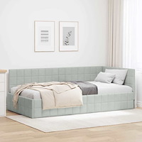 vidaXL Hörn Sängram med huvudgavel Ljusgrå 90 x 200 cm Sammet