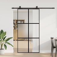 vidaXL Skjutdörr med beslag svart 102,5x205 cm härdat glas