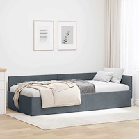 vidaXL Hörn Sängram Mörkgrå 90 x 200 cm Sammet och konstruerat trä
