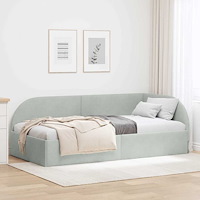 vidaXL Hörn Sängram med huvudgavel Ljusgrå 90 x 200 cm Sammet