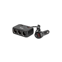 Amio Cigarettändaruttagsplitter med laddare 2x usb-a 1x usb-c qc4...