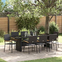 vidaXL Trädgårdsmöbelset 9 pcs Svart Poly rattan