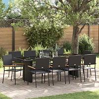 vidaXL Trädgårdsmöbelset 11 pcs Svart Poly rattan