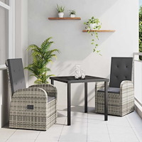vidaXL Trädgårdsmöbelset med kudde 3 pcs Grå konstrotting