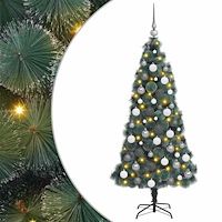 vidaXL Konstgjord förbelyst julgran med bollsats Grön 210 cm PET