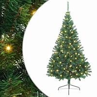 vidaXL Konstgjord Förbelyst Julgran med 300 LED-lampor Grön 240 cm PVC