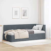vidaXL Hörn Sängram med huvudgavel Mörkgrå 90 x 190 cm Sammet