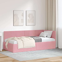 vidaXL Hörn Sängram med huvudgavel Rosa 90 x 190 cm Sammet