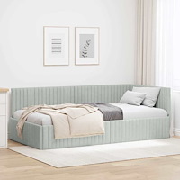 vidaXL Hörn Sängram med huvudgavel Ljusgrå 90 x 200 cm Sammet